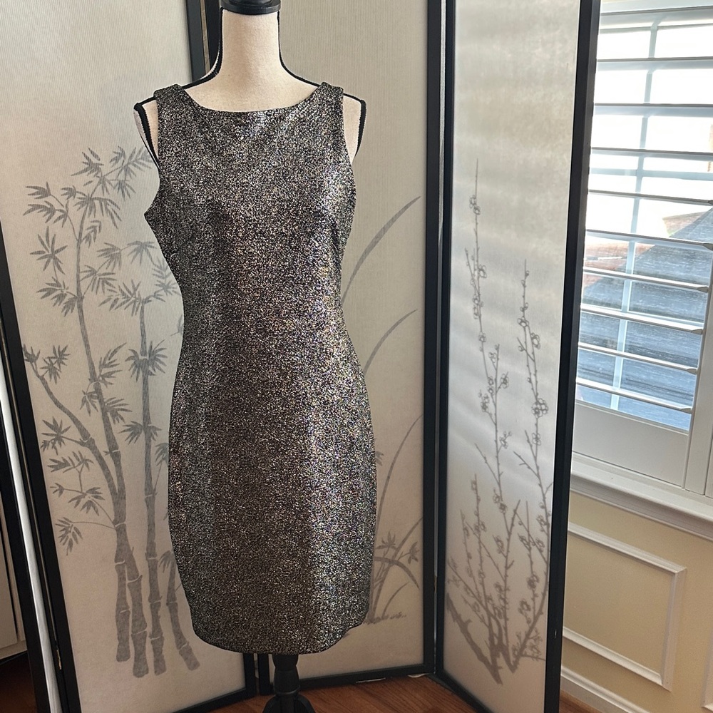 Onyx Black and Gold Sparkle Scoop Neck Mini Dress